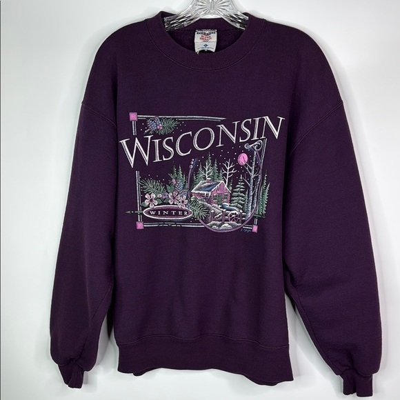 Jerzees Tops - Vintage Jerzees Super Sweats Purple Wisconsin Winter Crew Sweatshirt Large